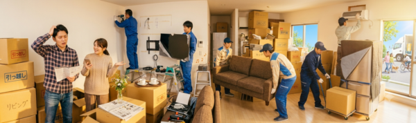 引越し業者と同時作業の写真