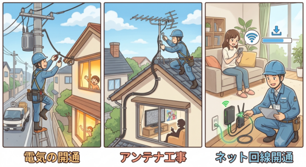 アンテナ、電気、ネット回線の図