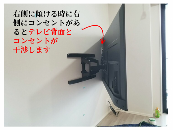 テレビを右側に傾けた時のコンセントとの写真