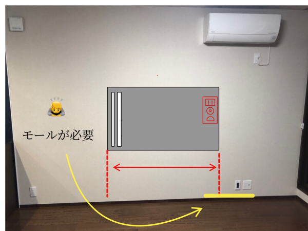 壁掛けテレビ床側にモール配線処理が必要