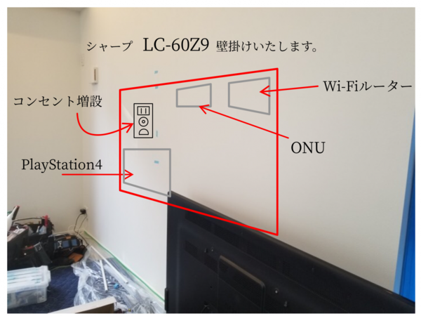 神奈川県川崎市にて 60型壁掛けテレビ配線隠蔽作業 | 東京