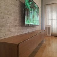 神奈川県川崎市にて 壁掛けテレビ 配線工事  パモウナテレビボード壁掛け工事のサムネイル