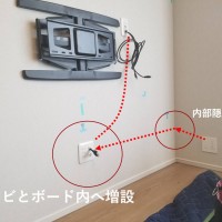 東京都豊洲　マンションにて　壁掛けテレビとテレビボードの壁掛け電気工事　のサムネイル